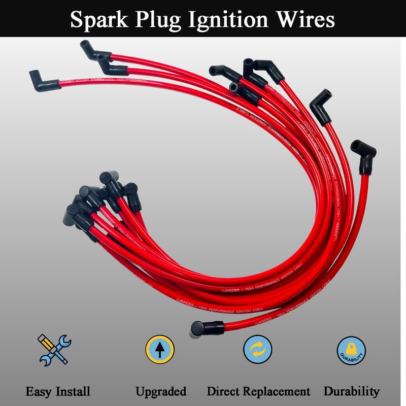 LLANNDER 10mm High Performance Spark Plug Wire Set Compatible with Chevy SBC BBC 305 350 454 Electronic V8 Engine with HEI Distributor - Image 2